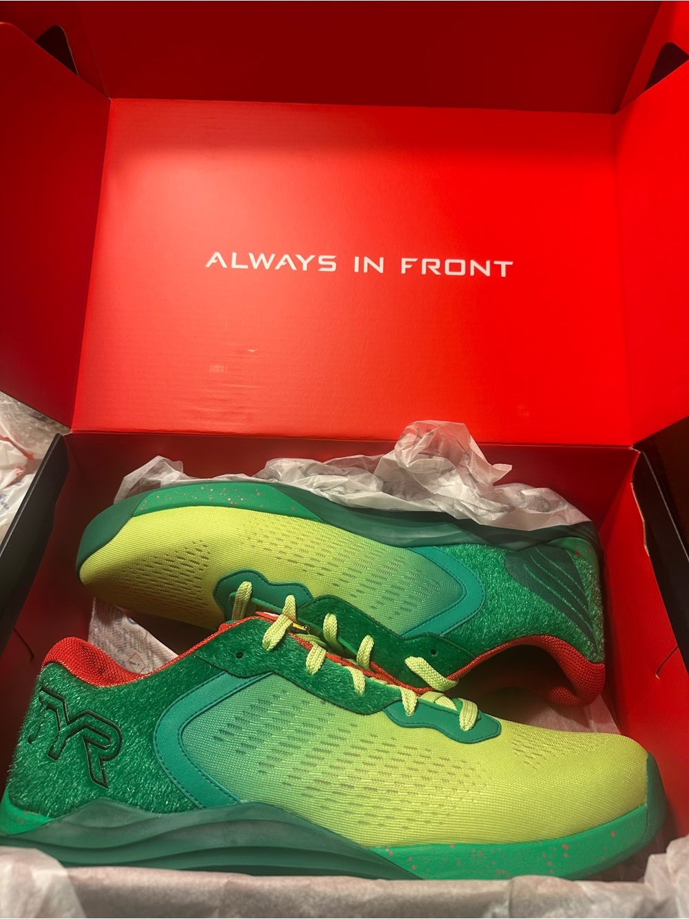 TYR Green and Yellow Athletic Sneakers with Red Accents